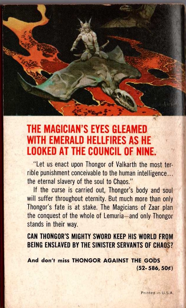 Lin Carter  THONGOR IN THE CITY OF MAGICIANS magnified rear book cover image