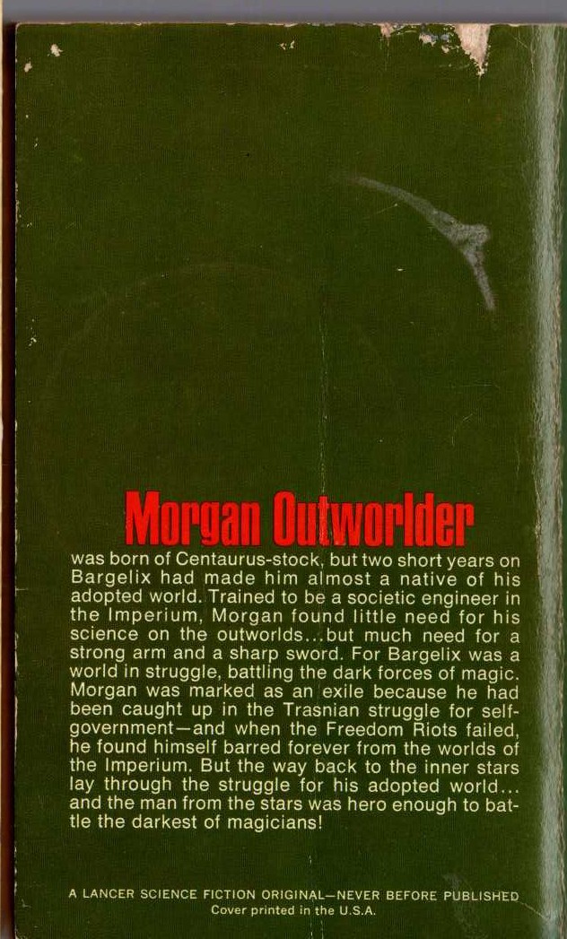 Lin Carter  OUTWORLDER magnified rear book cover image