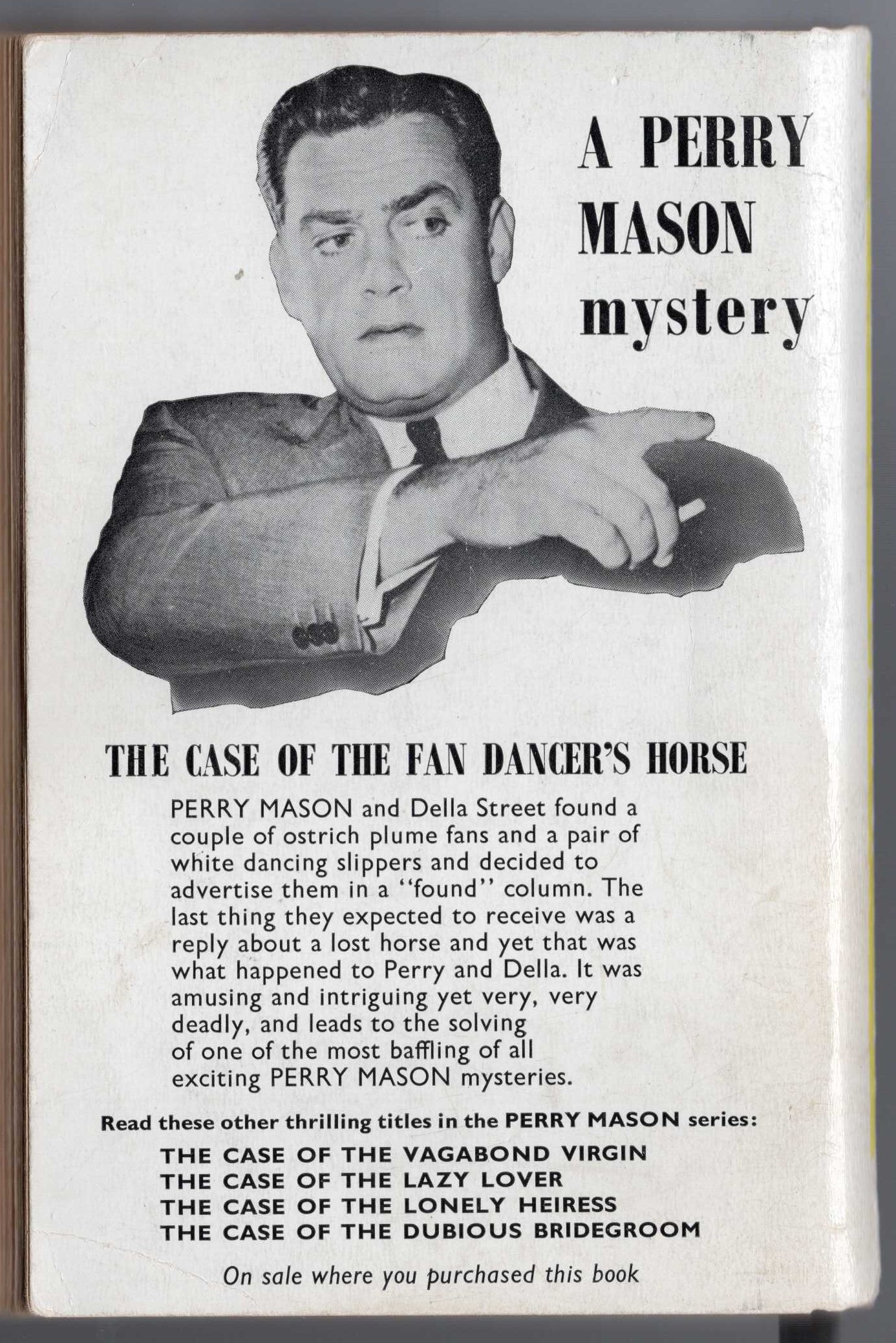 Erle Stanley Gardner  THE CASE OF THE FAN DANCER'S HORSE magnified rear book cover image