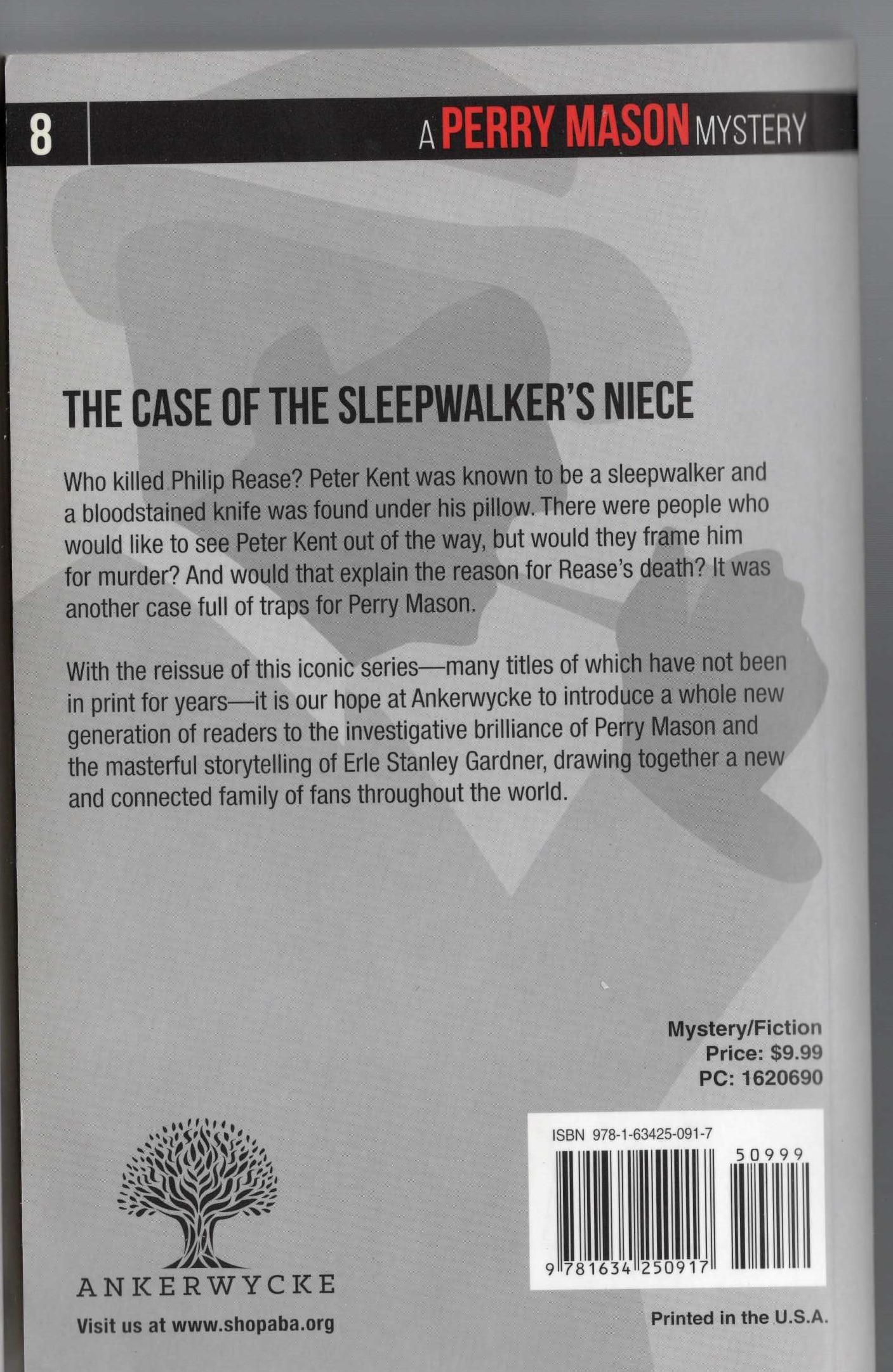 Erle Stanley Gardner  THE CASE OF THE SLEEPWALKER'S NIECE magnified rear book cover image