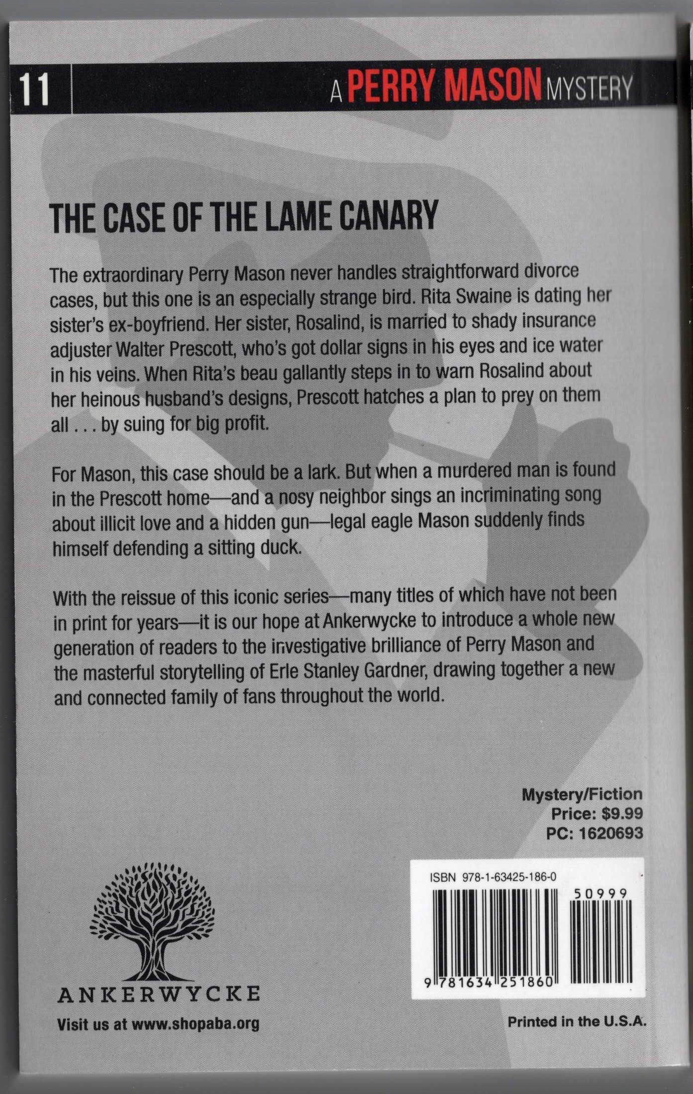 Erle Stanley Gardner  THE CASE OF THE LAME CANARY magnified rear book cover image