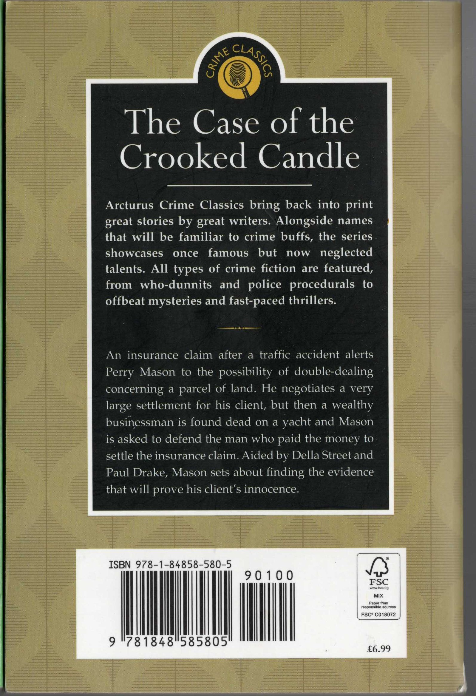 Erle Stanley Gardner  THE CASE OF THE CROOKED CANDLE magnified rear book cover image