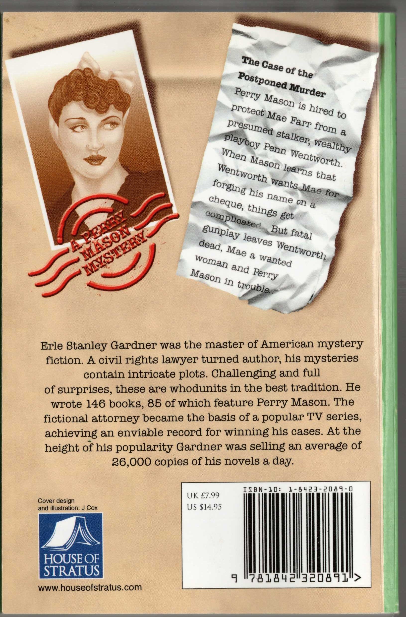 Erle Stanley Gardner  THE CASE OF THE POSTPONED MURDER magnified rear book cover image