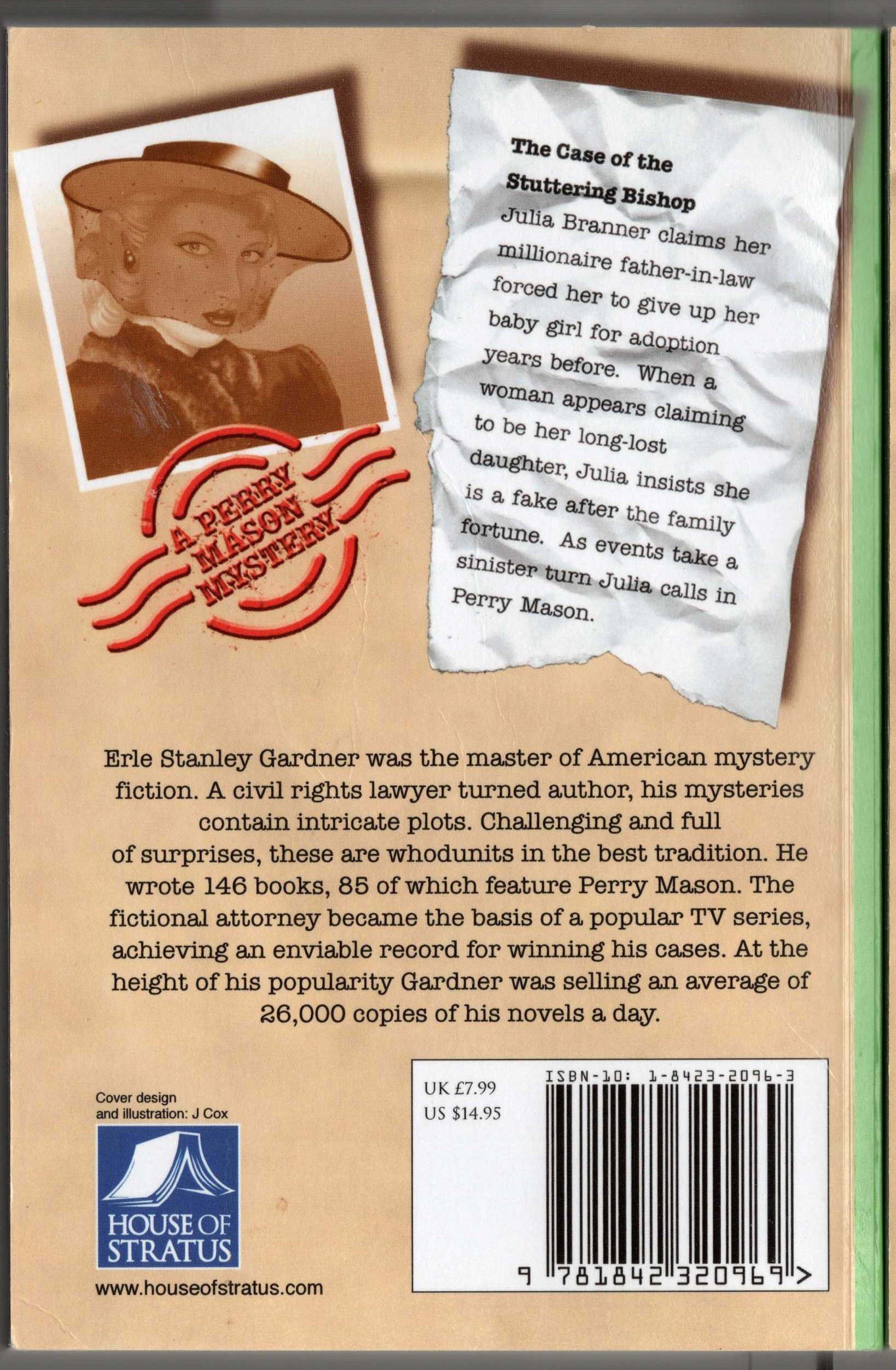 Erle Stanley Gardner  THE CASE OF THE STUTTERING BISHOP magnified rear book cover image