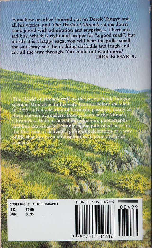 Derek Tangye (autobiographical) THE WORLD OF MINACK magnified rear book cover image
