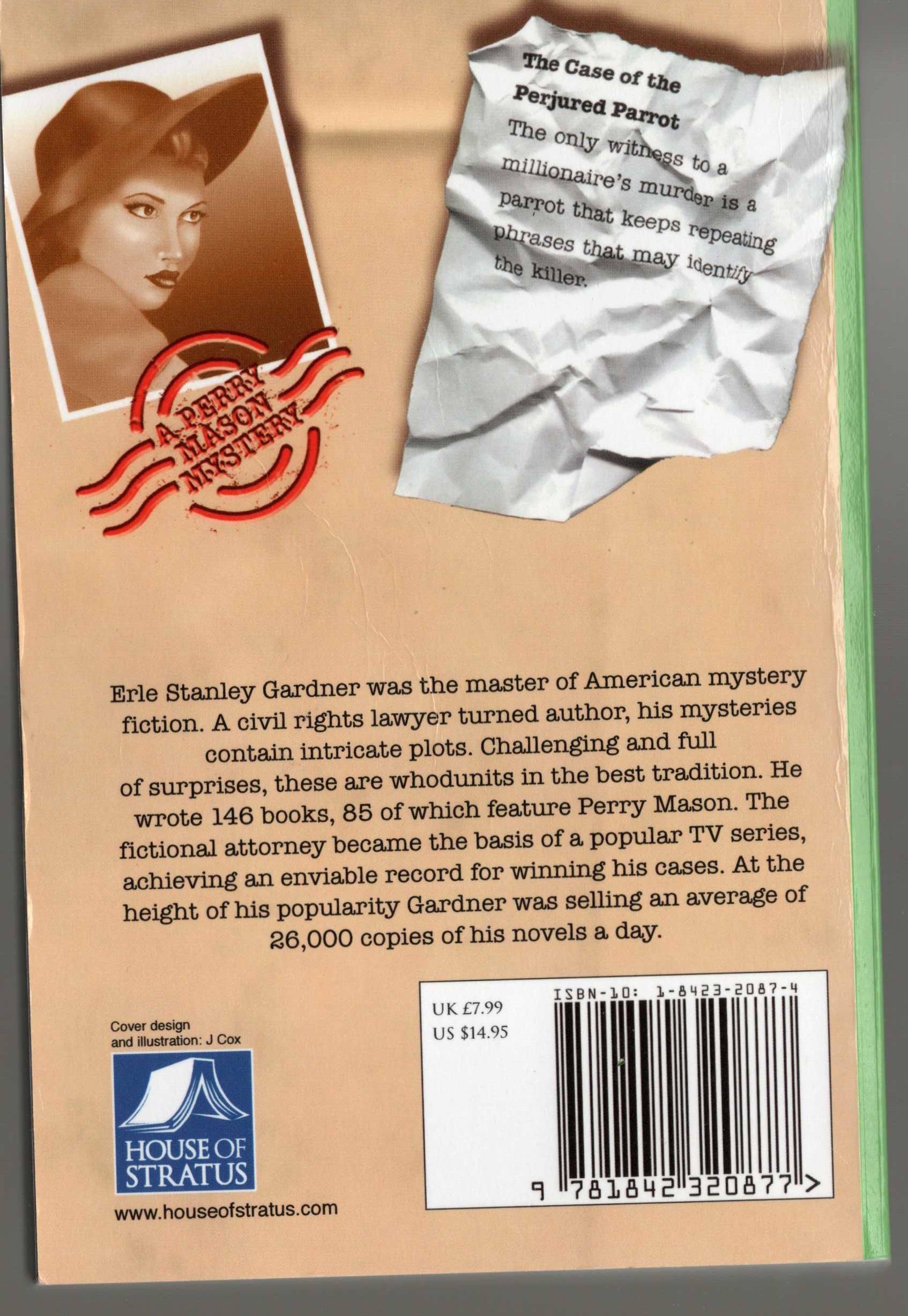 Erle Stanley Gardner  THE CASE OF THE PERJURED PARROT magnified rear book cover image