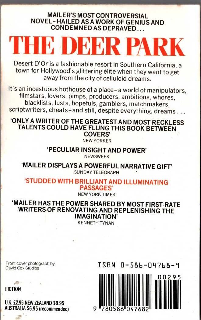 Norman Mailer  THE DEER PARK magnified rear book cover image