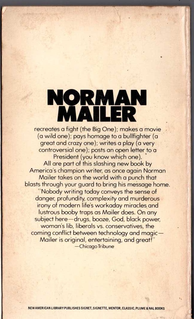 Norman Mailer  EXISTENTIAL ERRANDS (non-fiction) magnified rear book cover image