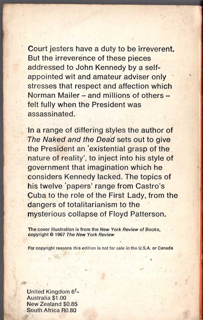 Norman Mailer  THE PRESEDENTIAL PAPERS (non-fiction) magnified rear book cover image