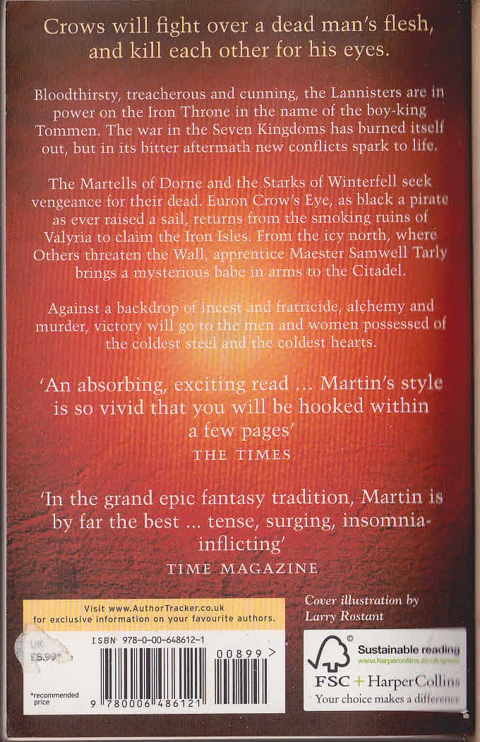 George R.R. Martin  A FEAST FOR CROWS magnified rear book cover image