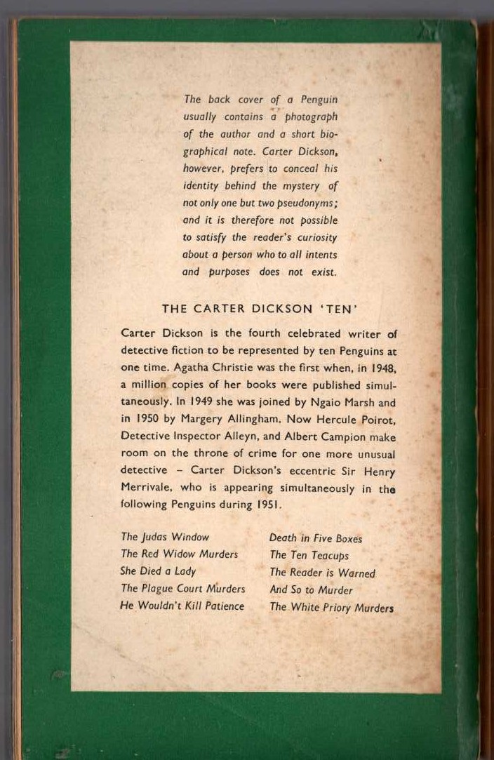 Carter Dickson  AND SO TO MURDER magnified rear book cover image