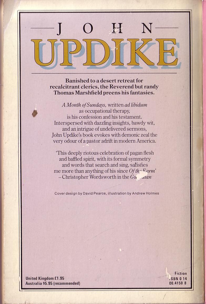 John Updike  A MONTH OF SUNDAYS magnified rear book cover image