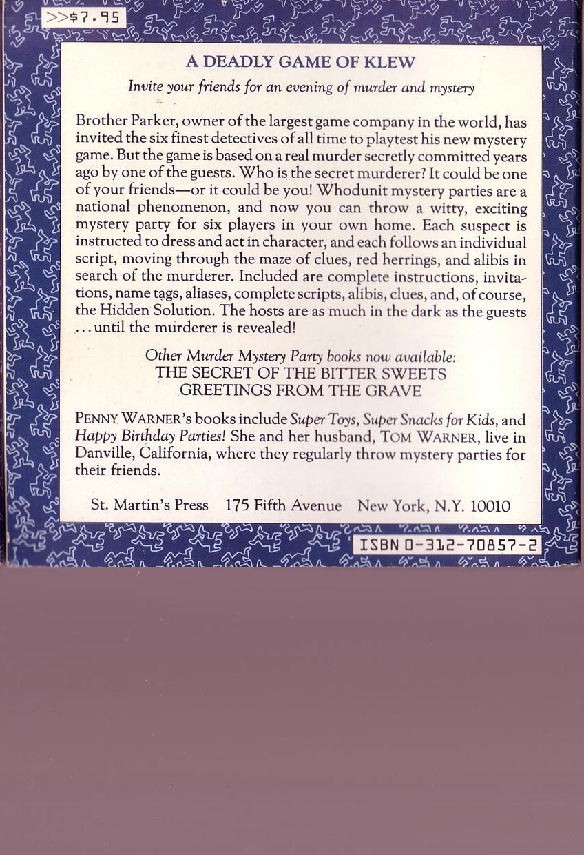 A DEADLY HAME OF KLEW (A Solve-It-Yourself Whodunint Party for Six Players) magnified rear book cover image