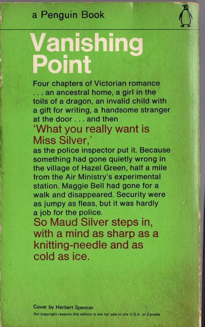Patricia Wentworth  VANISHING POINT magnified rear book cover image