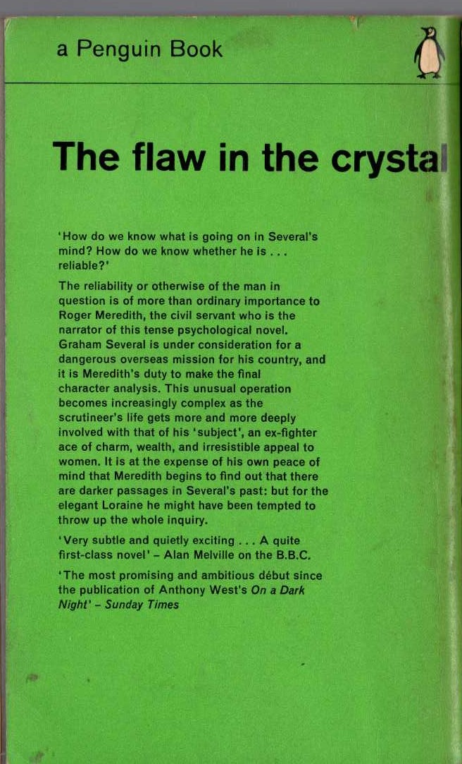 Godfrey Smith  THE FLAW IN THE CRYSTAL magnified rear book cover image