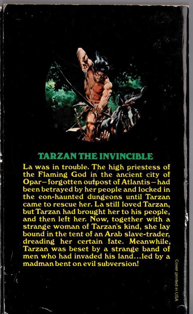 Edgar Rice Burroughs  TARZAN THE INVINCIBLE magnified rear book cover image