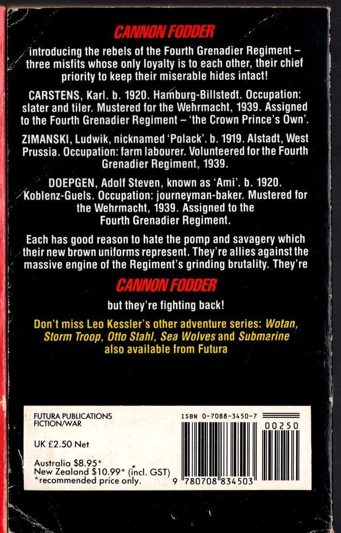 Leo Kessler  REBEL 1: CANNON FODDER magnified rear book cover image