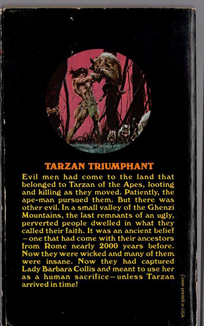 Edgar Rice Burroughs  TARZAN TRIUMPHANT magnified rear book cover image