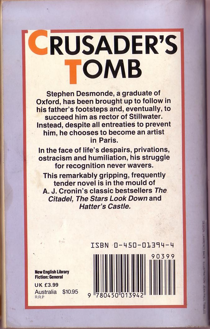 A.J. Cronin  CRUSADER'S TOMB magnified rear book cover image
