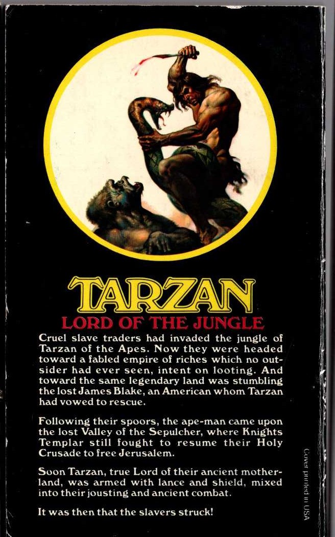 Edgar Rice Burroughs  TARZAN, LORD OF THE JUNGLE magnified rear book cover image