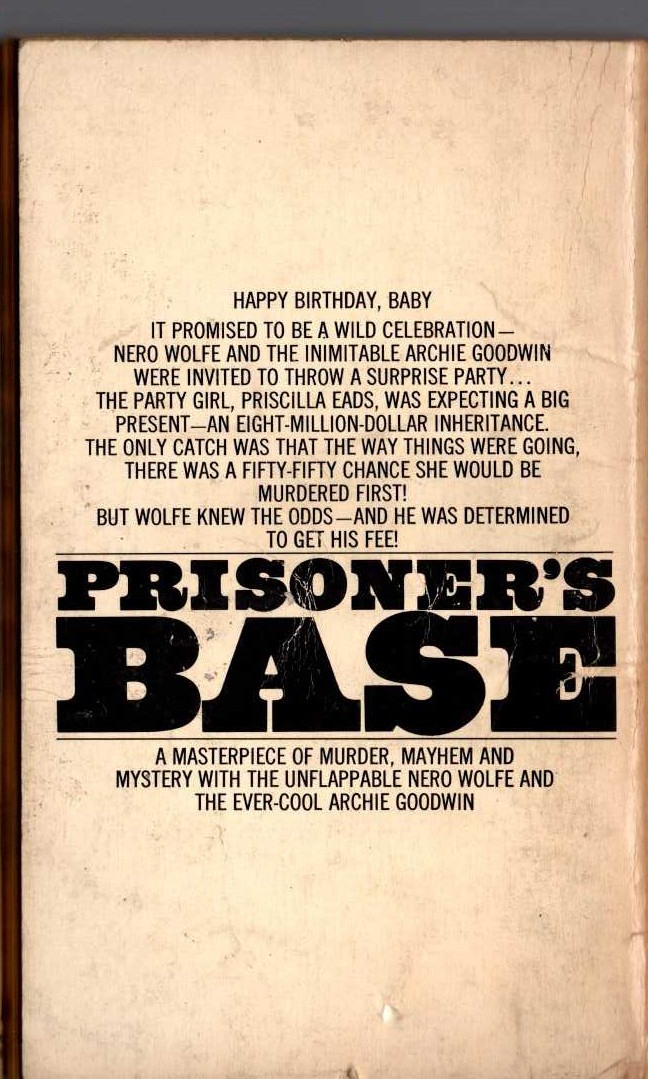 Rex Stout  PRISONER'S BASE magnified rear book cover image