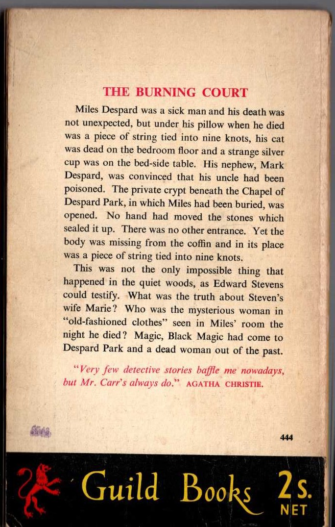 Carter Dickson  THE BURNING COURT magnified rear book cover image