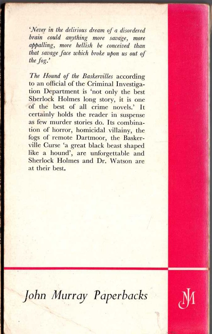 Sir Arthur Conan Doyle  THE HOUND OF THE BASKERVILLES magnified rear book cover image