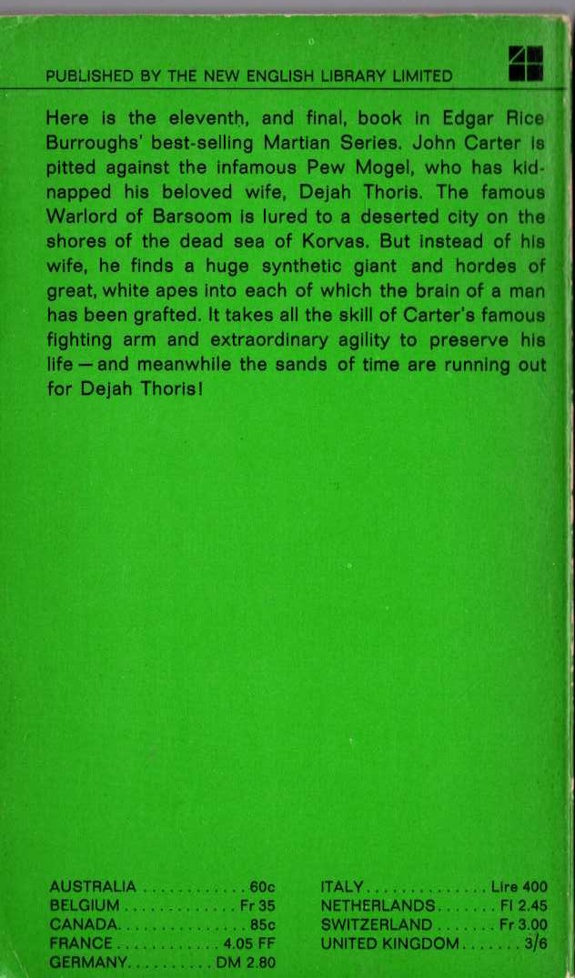 Edgar Rice Burroughs  JOHN CARTER OF MARS magnified rear book cover image