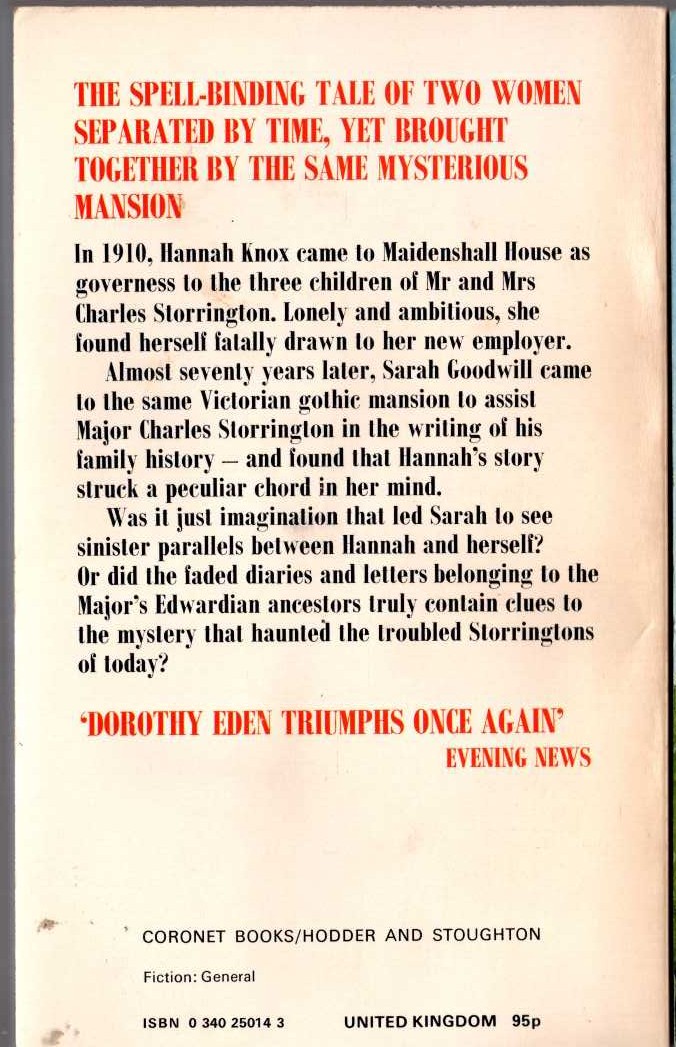 Dorothy Eden  THE STORRINGTON PAPERS magnified rear book cover image