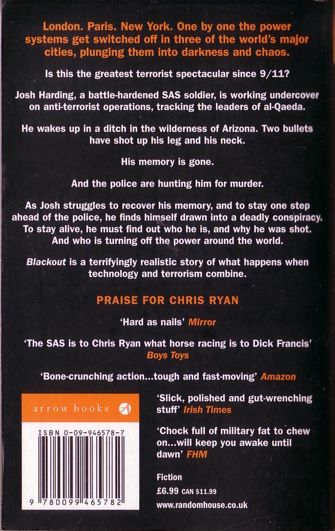 Chris Ryan  BLACKOUT magnified rear book cover image