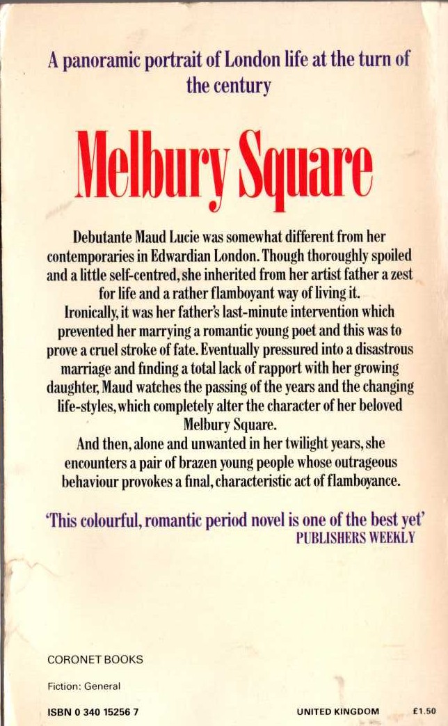Dorothy Eden  MELBURY SQUARE magnified rear book cover image