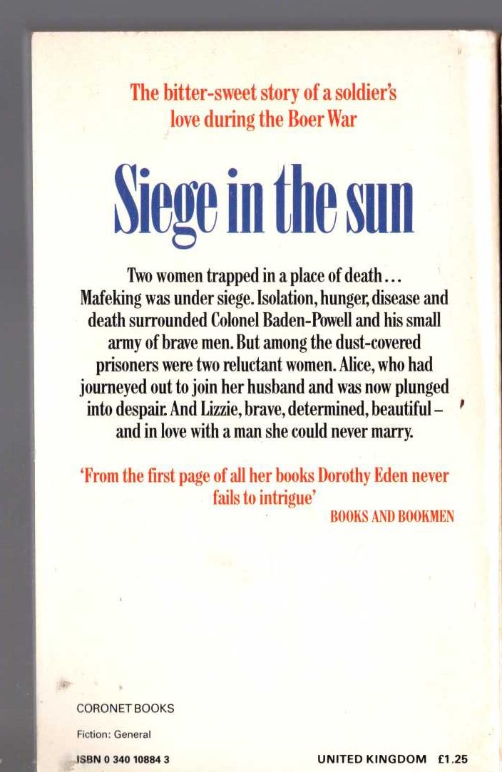 Dorothy Eden  SIEGE IN THE SUN magnified rear book cover image