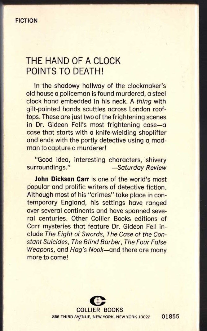 John Dickson Carr  DEATH-WATCH magnified rear book cover image