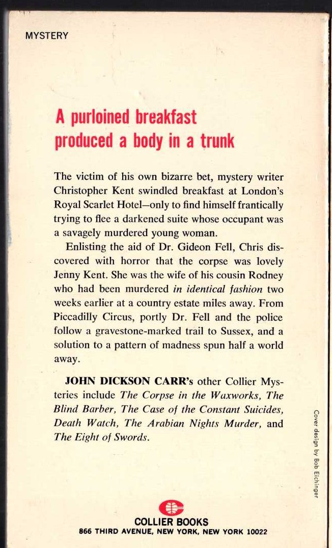 John Dickson Carr  TO WAKE THE DEAD magnified rear book cover image
