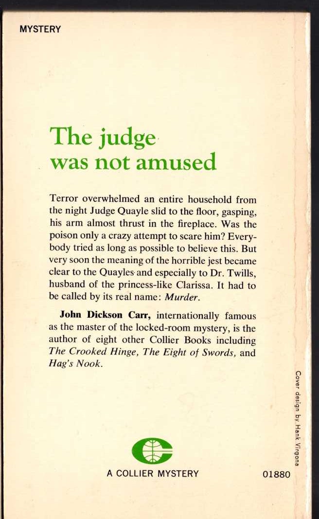 John Dickson Carr  POISON IN JEST magnified rear book cover image