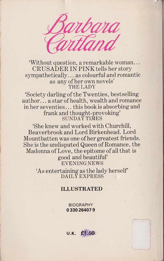 (Henry Cloud) BARBARA CARTLAND - CRUSADER IN PINK (Life Story) magnified rear book cover image