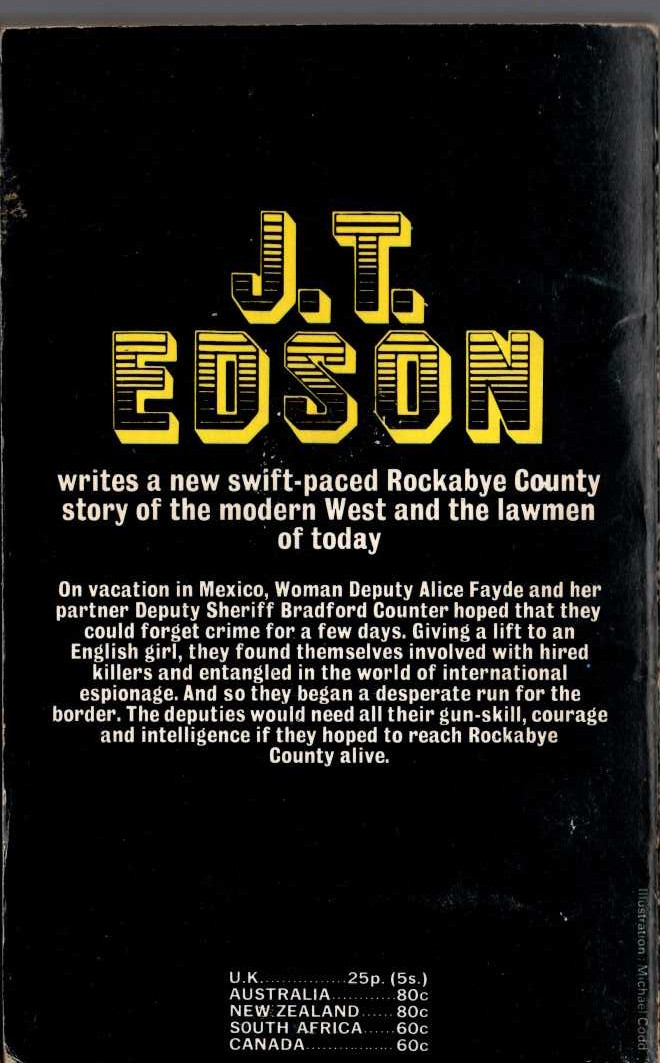 J.T. Edson  RUN FOR THE BORDER magnified rear book cover image