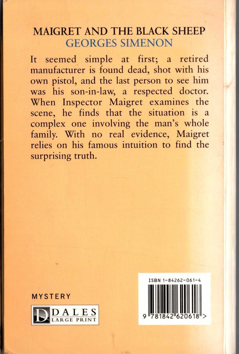 Georges Simenon  MAIGRET AND THE BLACK SHEEP magnified rear book cover image