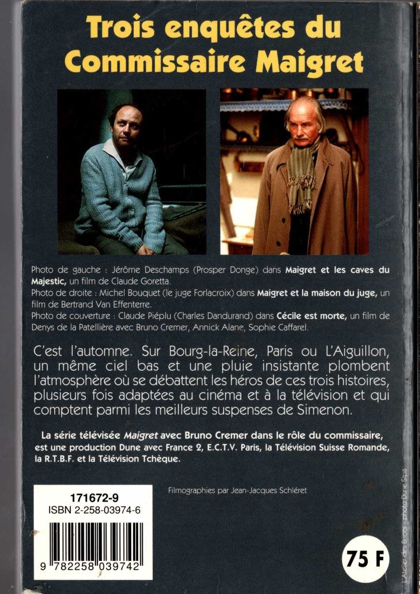Georges Simenon  CECILE EST MORTE and LES CAVES DU MAJESTIC and LA MAISON DU JUGE magnified rear book cover image
