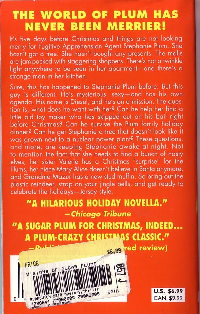 Janet Evanovich  VISIONS OF SUGAR PLUMS magnified rear book cover image