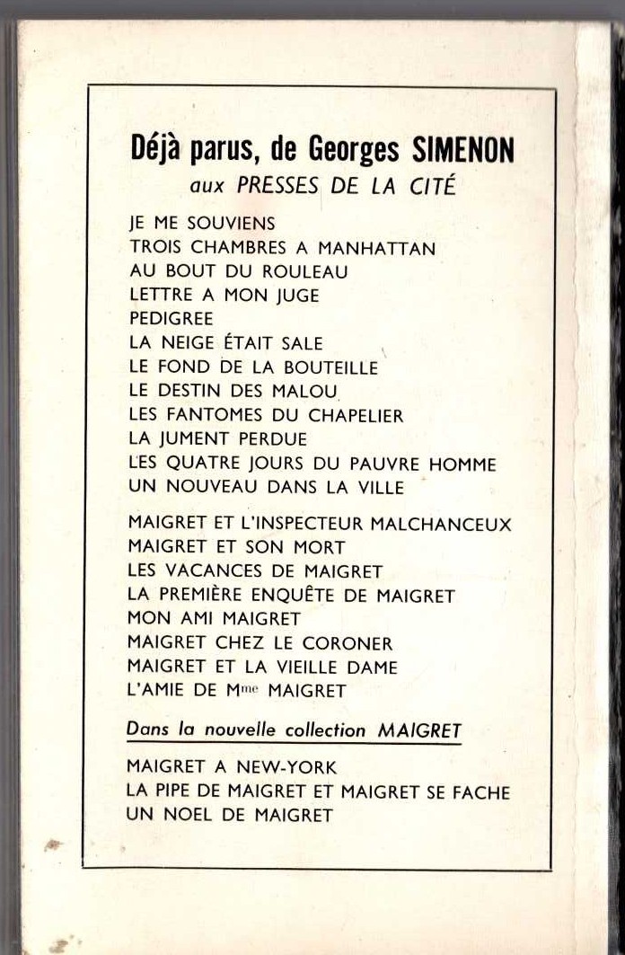 Georges Simenon  MAIGRET ET PETITS COCHONS SANS QUEUE magnified rear book cover image