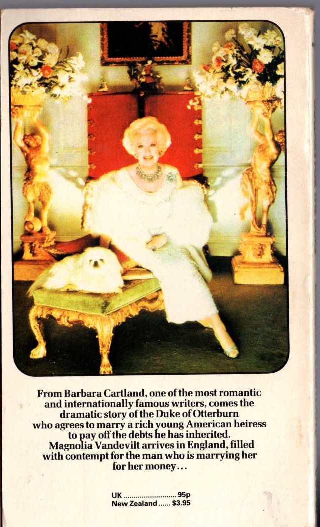 Barbara Cartland  DOLLARS OR THE DUKE magnified rear book cover image