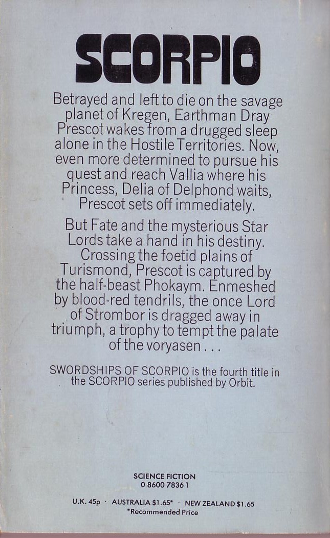 Alan Burt Akers  SWORDSHIPS OF SCORPIO magnified rear book cover image