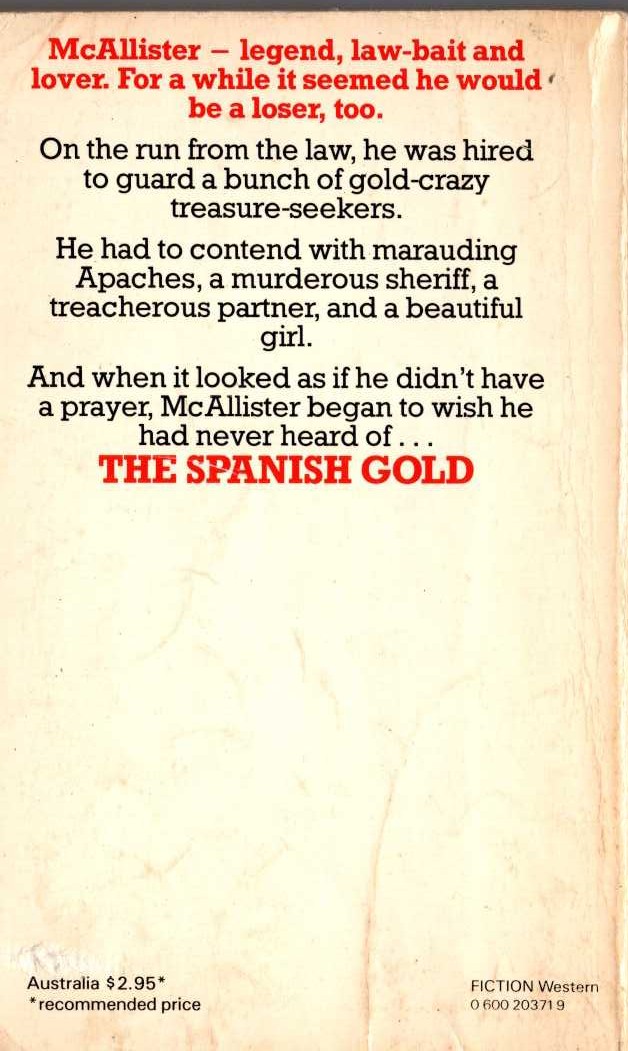 Matt Chisholm  McALLISTER AND THE SPANISH GOLD magnified rear book cover image