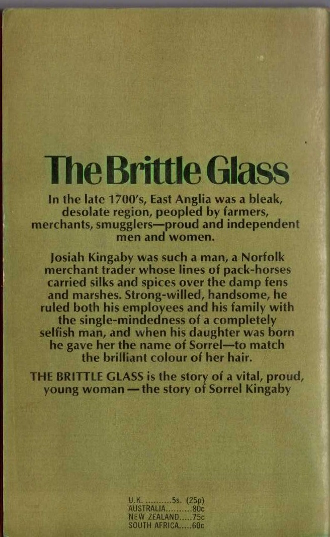 Norah Lofts  THE BRITTLE GLASS magnified rear book cover image