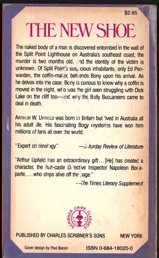 Arthur Upfield  THE NEW SHOE magnified rear book cover image
