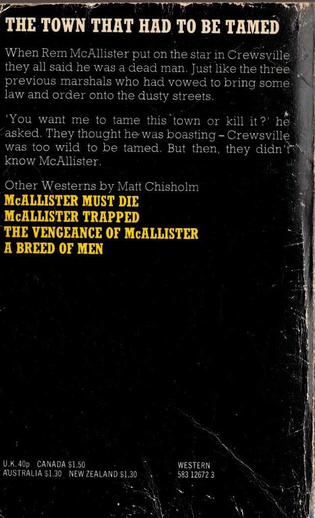 Matt Chisholm  RAGE OF McALLISTER magnified rear book cover image