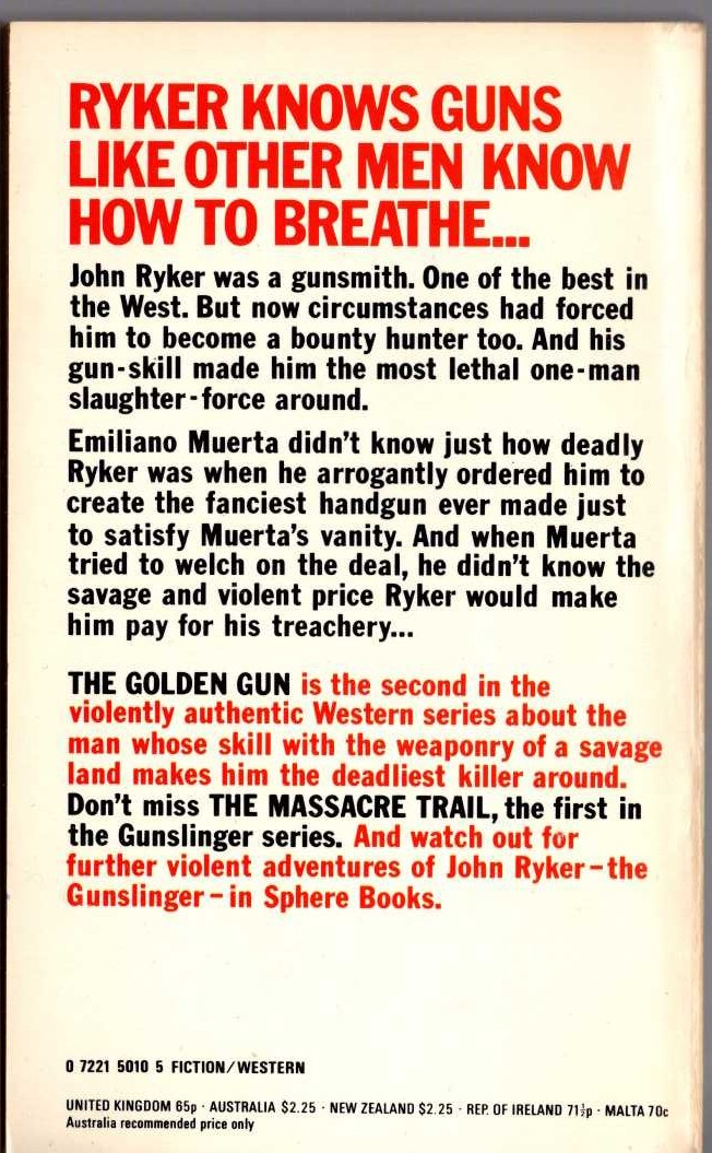 Charles C. Garrett  GUNSLINGER: THE GOLDEN GUN magnified rear book cover image