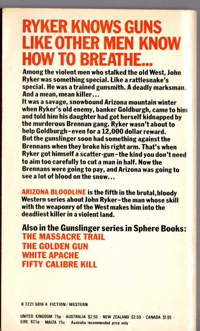 Charles C. Garrett  GUNSLINGER: ARIZONA BLOODLINE magnified rear book cover image