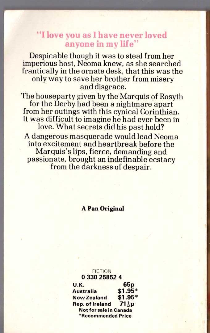 Barbara Cartland  LIGHT OF THE MOON magnified rear book cover image